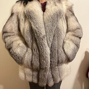 REAL Classy Blue Fox Grey Fur Jacket, Size Small, Excellent Condition!